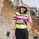 Daiiibabyyy  New Women's Knitted Blouse Summer Fashion Striped Young Women's Tops Chic Summer Unique Travel Holiday Polo Blouse Tops
