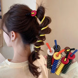 Daiiibabyyy  Cute button straight telephone line hair loop headband for women's new style temperament, bubble braid braided hair artifact hai