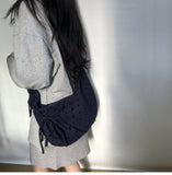 Daiiibabyyy  Streetwear Polka Dot Office Lady Shoulder Bag Women Canvas Drawstring Pleated Hobo Bags Y2k Aesthetic Handbags Crossbody Korean