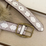 Daiiibabyyy  Fashion PU Leather Leather Fur Belt Faux Fur Rivet Furry Waistband Korean Style Spicy Girl Style Y2K Waistband Dress Decoration