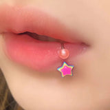 DAIIIBABYYY  -  1PC Colorful Star Lip Ring Lip piercing Acrylic Rainbow Star Stainless steel Body piercing Jewelry