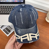 DAIIIBABYYY  -  New Washed Cotton Baseball Cap Unisex Hip Hop Street Sun Hat Outdoor Soft Top Distressed Letters Denim Peaked Cap