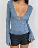Daiiibabyyy  Solid Color Sheer Lace Long Sleeve Women Shirt Elegant Deep V Floral Lace Mesh Shirts Lady Daily Commute Street Outerwear