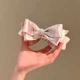 Daiiibabyyy  Elegant Satin Wave Dot Bow Banana Clip for Women Temperament Ponytail Vertical Clip Secure Hold Hair Clip Hair Accessory