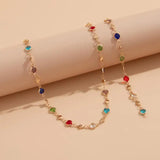 Daiiibabyyy  31.2in Fashion Colorful Glass Long Y-Shaped Necklace for Women Metal Collarbone Chain Summer Holiday Party Body Jewelry
