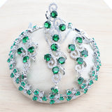 Daiiibabyyy 925 Sterling Silver Bridal Jewelry Sets For Women Green Zircon Stones Bracelets Earrings Rings Pendant Wedding Necklace Set