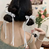 Daiiibabyyy  2/4pcs Trend Lace Bow Long Hair Clip Ribbon Hairpins Barrettes Headband for Women Girl Korean Hair Accessories Wedding Jewelry