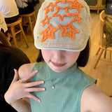 DAIIIBABYYY  -  Japanese Retro Star Literary Duck Bill Forward Hat Spring and Autumn Men's and Women's Outdoor Denim Short Brim Painter Hat