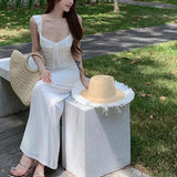 Daiiibabyyy  Summer Women Party Backless Bandage Dresses Lady Daily Holiday Leisure Satin Dress Female Gentle Aesthetic Long Bridal Dress