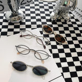 Daiiibabyyy  Crystal Stones Decoration Sunglasses for Men Women Oval Shape Designer Sunglasses Fashion Trendy Outdoor Sun Glass