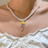 Daiiibabyyy  French Jellyfish Pearl Pendant Necklace for Women Luxury Exquisite Sweet Colorful Necklace Versatile Marine Jewelry