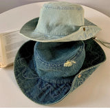 DAIIIBABYYY  -  Japanese High Quality Spring and Autumn Sunshade Bucket Hat Men and Women Big Head Outdoor Big Brim Windproof Lace-up Denim Cap