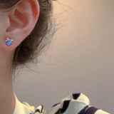 DAIIIBABYYY  -  Y2K Blue Colorful Bow-knot Heart Shape Rhinestone Stud Earrings Set Women Korean Fashion Cute Earring Jewelry brincos