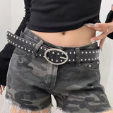Daiiibabyyy  Fashion Waist Buckle Belt Y2K Punk Rivet Leather Belts Women Men Star PU Black Waist Strap Hollow for Jeans Skirt Decoraction