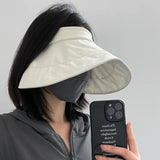 DAIIIBABYYY  -  Big Brim Empty Top Sun Hat Summer Women Anti UV Sunscreen Cap Beach Outdoor Foldable Riding Sport Visors