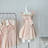 Daiiibabyyy  Striped Print Japanese Sweet Kawaii Pink Women Dress Fashion Cute Bow Y2k Princess Dress Harajuku Chic Lace Korean Clothes