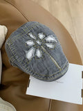 Daiiibabyyy  Women's Cute Hats Vintage Cool Style Floral Distressed Denim Wearing Newsboy Hats Upside Down Spring Summer Street Baseball Caps