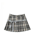 DAIIIBABYYY  -  Sweet Hot Girl Retro College Style Plaid Pleated Short Skirts Women's Summer High Waist Slim Bow Lace-up Anti-exposure Skirt