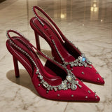 Daiiibabyyy  Shiny Rhinestone Pointy Toe Pumps Sandals Women Sexy Wedding Dress Party Shoes Satin Luxury Diamonds Designer High Heels Female