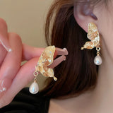 DAIIIBABYYY  -  Luxury Blue Gradient Crystal Butterfly Flower Pearl Earrings Flower Geometric Women Korean Fashion Kpop Tassel Earring