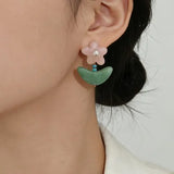 Daiiibabyyy  Cute Sweet Flower Round Shape Pearl Rhinestone Stud Earrings for Women Tulip Floral Korean Fashion Earring Gift
