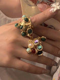 DAIIIBABYYY  -  Vintage Natural Stone Malachite Glass Multi-pendant High-grade Fringe Open Ring Women's Wedding Party Jewelry