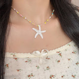 Daiiibabyyy  Y2K Large Resin Star Starfish Beads Pendant Necklace for Women Trendy Summer Beach Vacation Jewelry On Neck Accessories Female