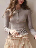 Daiiibabyyy  New French Style Double Layered Lace Hem Round Neck Slim Fit Design Printed Top Women Base Outer T-shirt