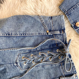 Daiiibabyyy  American Retro Denim Sets for Women Polo Collar Hollow Out Tops+High Waist Bandage Hot Shorts Girls Two-piece Set