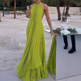 DAIIIBABYYY  -  Fashion O Neck Sleeveless Long Top + Skirt Women 2pc Set Sexy Hollow Out Backless Beach Suit Casual Pleated Holiday Party Outfit