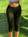 Daiiibabyyy  Summer Women Capri Pants High Waist Slim Fit Crop Pants Solid Color Ankle Pants Mid Low Rise Gingham Print 3/4 Pants with Side