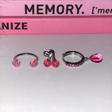 Daiiibabyyy  Stainless Steel Pink Ear Bone Nail for Women Sweet Cute Metal Zircon Water Drop Geometric Stud Earrings Y2K Jewelry Gifts