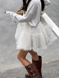 DAIIIBABYYY  -  Women Fashion Little White Mini Mesh Skirt Elastic High Waist Short Gauze Cake Skirt Ball Gown Fairy Princess A Line Tutu Skirt