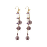 Daiiibabyyy  Fantasy Purple Color Glass Bell Orchid Long Tassel Dangle Earrings for Women Trendy Gold Color Metal Flower Earring Gifts