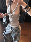 Daiiibabyyy  Spicy Girl Low Cut V-neck Strap Hanging Neck Tank Top Exquisite White Backless Women Slim Fit Slimming Look Camisole
