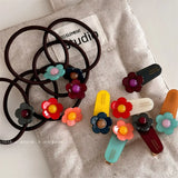 DAIIIBABYYY  -  Korean Style Acetate Fresh Girl's Age-Reducing Color-Blocking Flower Hair Band Ball Hair Tie Hair Band New Rubber Band