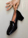 Daiiibabyyy  Autumn Women's High Heel Shoes New Fashion Shallow Square Toe Chunky Heel Slip on Shoes for Women Dress Students Mary Jane Shoes