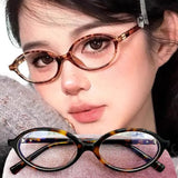 Daiiibabyyy  Vintage Oval Sunglasses for Women Luxury Brand Designer Small Oval Anti Blue Light Glasses Retro Fashion Men Leopard Eyegalsses