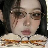 Daiiibabyyy  Retro Cat Eyes Metal Frame Sunglasses Street Photography Glasses Outdoor Travel Sun Protection Blue Light Blocking Eyeglasses