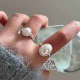 DAIIIBABYYY  -  New Design Baroque Pearl Ring Silver Color Adjustable Rings for Women Korean Trendy Geometry Jewelry Party Luxury Accessory Gift