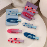 Daiiibabyyy  2pcs Dopamine Vitality Girl Fruit Series Seamless Duckbill Hair Clip, Cute Sweet Strawberry Blueberry Grape Bangs Side Clip