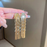 Daiiibabyyy New S925 Version Tassel Stud Earrings Shiny Zircon Snake bone Chain Earring For Women Wedding Party Gift Fine Jewelry Wholesal