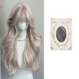 Daiiibabyyy  Long Wavy Pink Synthetic Wig with Bangs For Women Daily Wear Lolita Cosplay Heat-Resistant Natural For Women party Daily Use