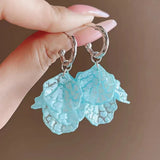 Daiiibabyyy  Summer Fresh Sky Blue Crack Texture Petal Tassel Dangle Earrings for Women Sliver Tone Korean Temperament Vacation Jewelry Gifts