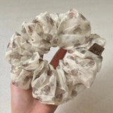 Daiiibabyyy  1PC Cute Bear Print Sheer Chiffon Scrunchie, Soft Lightweight Hair Tie,Sweet Vintage Style Hair Accessory For Women Daily Casual