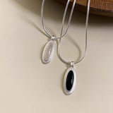 DAIIIBABYYY  -  Simple Silver Color Oval Pendants Necklaces for Women Luxury Shiny Zircon Snake Bone Chain Necklaces Jewelry Accessories
