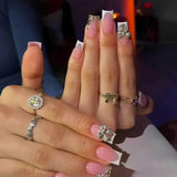 Daiiibabyyy  24Pcs Mid-length Square Head Fake Nails with Black White French Line Press on False Nails Simple Wearable Full Cover Nails Tips