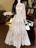DAIIIBABYYY  -  Elegant Long Sleeve Print Dress for Women Square Collar Princess Evening Dresses Femme One Piece Casual Vestido Mujer Autumn New
