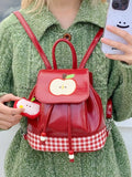 Daiiibabyyy  Cartoon Apple Mochilas Mujer Cute Teenage Girls Mochila New Trendy Bag All-match Shopper Bolsas Contrast Plaid Backpack