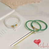 Daiiibabyyy 2Pcs/Set Natural Jade Solid Color Jingle Bangles Retro Simple Glass Bracelet Femme Fashion Women's Casual China Jewelry Gifts